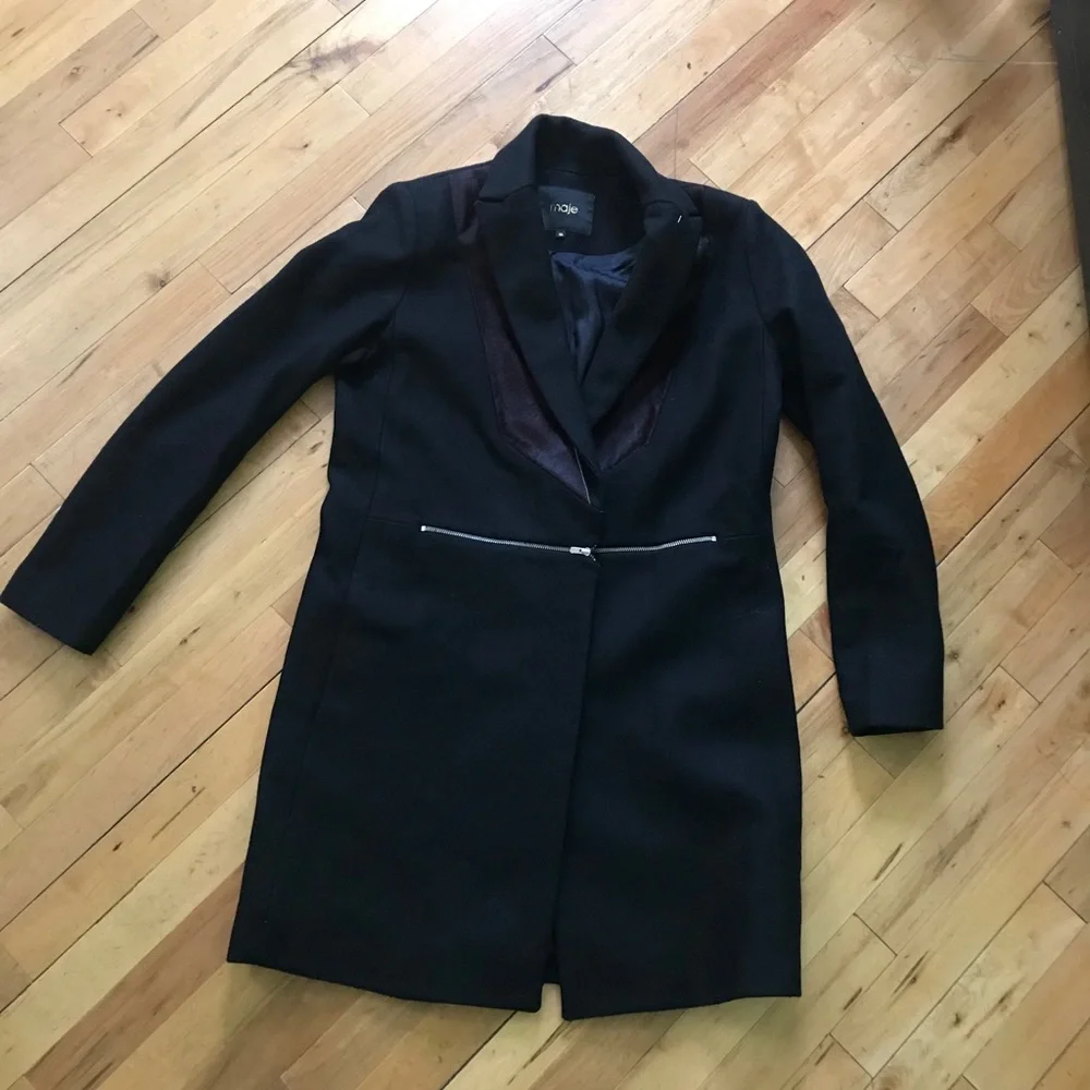 Maje Dark Blue Blazer/coat with burgundy lapel - Picture 10 of 16